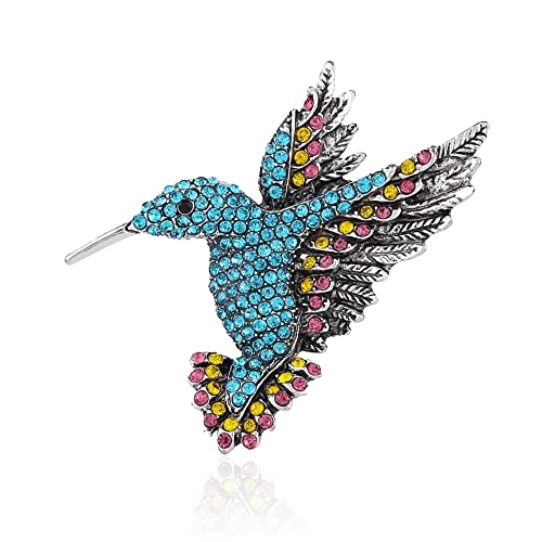 Animal Hummingbird Brooch Pins for Women Fashion Bird Pins Elegant Rhinestone Crystal Animal Brooches Pin (Light Blue)