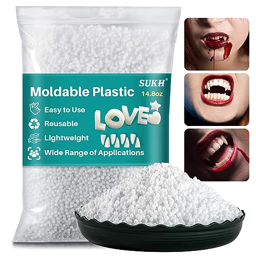 Sukh 14.8oz Moldable Plastic Pellets - Thermoplastic Beads Polymorph Plastic Meltable Plastic Reusable Thermal Beads for Crafts,DIY,Cosplay,Temporarily Repair,Modeling,Halloween Vampire Teeth Fangs