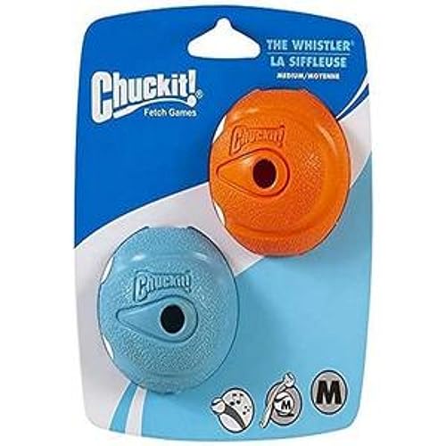 Chuckit! The Whistler Ball Dog Toy, Medium (2.5 Inch Diameter) for Dogs 20-60 lbs, Pack of 2, Multicolor