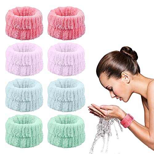 Gosuoa 8 Pcs Spa Face Washing Wristbands, Wrist Washband Microfiber Wristbands for Washing Face, Absorbent Wristbands Wrist Sweatband for Women Girls Child, Prevent Liquid from Spilling Down Your Arms