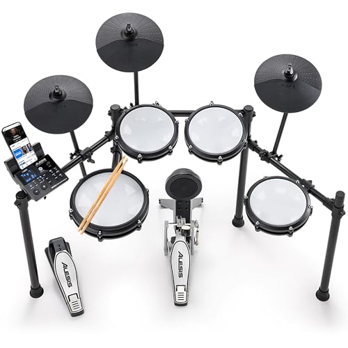 Alesis Nitro Max Kit Electric Drum Set with Quiet Mesh Pads, 10" Dual Zone Snare, Bluetooth, 440+ Authentic Sounds, Drumeo, USB MIDI, Kick Pedal