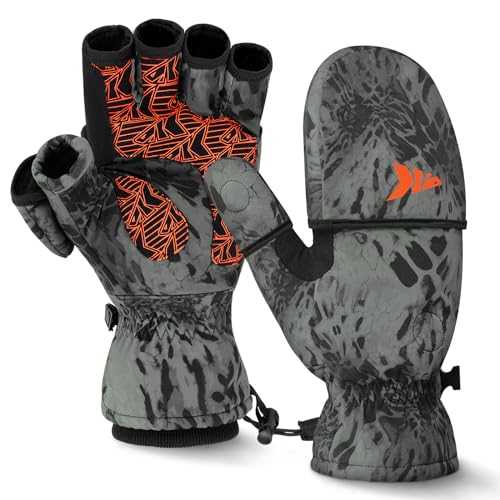 KastKing PolarBlast Ice Fishing Gloves Convertible Mittens  Cold Weather Fishing Mittens and Fingerless Gloves with 3M Thinsulate  Winter Fishing Mittens Ideal for Ice Fishing, Photography, Large