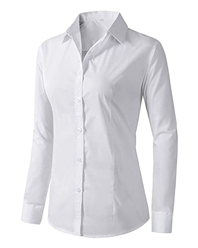 Women's Formal Work Wear White Simple Shirt (225 White, L)
