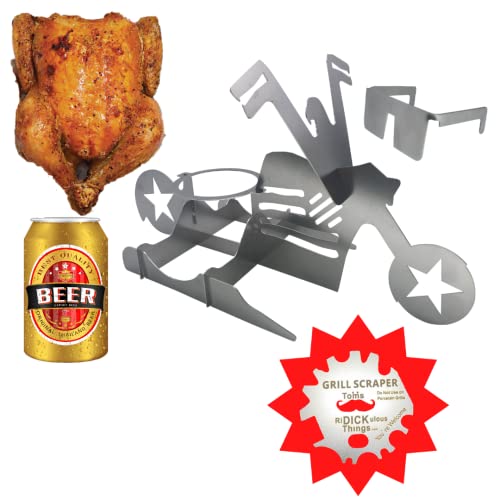 Tom's RiDICKulous Things Merica Biker Motorcycle Beer Can Chicken Holder for Grill | Whole Chicken Turbo Trusser | Beer Can Chicken Cooker| Beer Can Chicken Stand Motorcycle with Glasses for Chicken