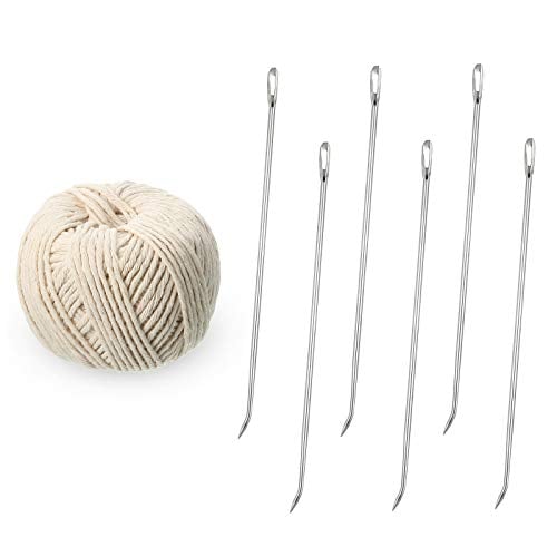 7 Pieces Poultry Lacing Kit Turkey Lacer 7 Inch Roasting Supplies Meat Trussing Needle Stainless Steel Pin and Twine Cooking Twine for Trussing, Tying Poultry Meat, Pig, Roasting Turkey