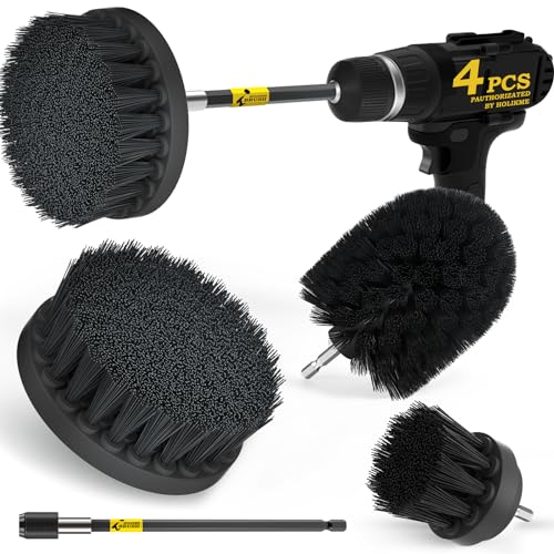 Holikme 4Pack Drill Brush Power Scrubber Cleaning Brush Extended Long Attachment Set All Purpose Drill Scrub Brushes Kit for Grout, Floor, Tub, Shower, Tile, Bathroom Black