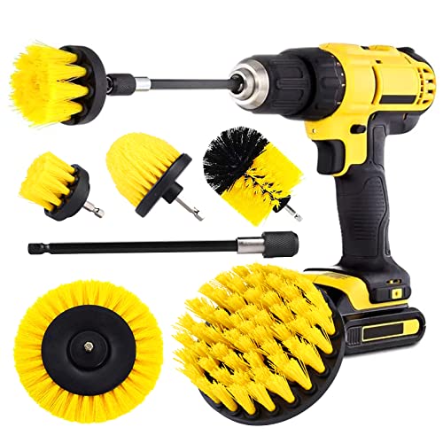 Drill Brush Power Scrubber Set: 6 Pack All Purpose Drill Scrub Brushes Kit, Drill Cleaning Brush Attachment Set with Extend Long Attachmen, Drill Brush Attachment Set for Car Bathroom Carpet Kitchen