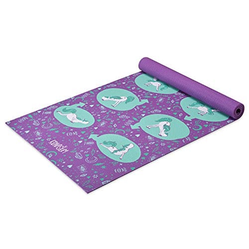 Kidnasium Kids Yoga Mat - Latex Sensitive 60 x 24 Yoga Mat for Kids Oriented 3mm Thick Yoga mat, Fun Unicorn Poses Purple Exercise Mat, Ideal for Babies, Toddlers and Children