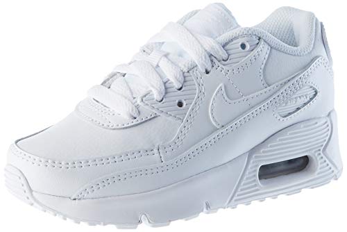 Nike Boy's Air Max 90 LTR (Big Kid) White/White/Metallic Silver/White 4 Big Kid M