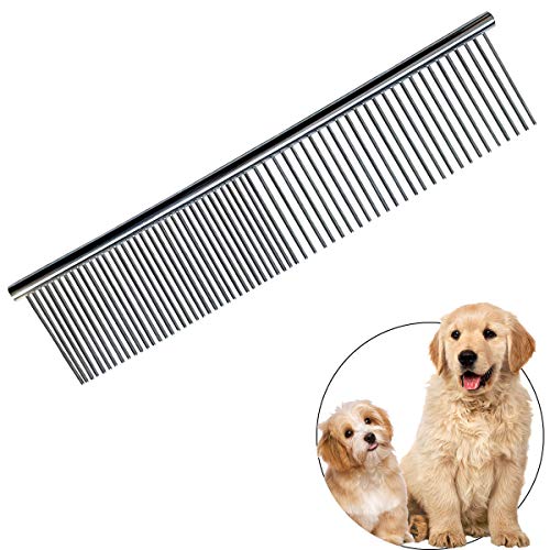 Pet Steel Comb Stainless Steel Grooming Comb with Rounded Ends Steel Combs for Dog Cat Steel Greyhound Comb Stainless Steel Cats Teeth Comb Professional Grooming Tool for Long and Short Haired Dogs