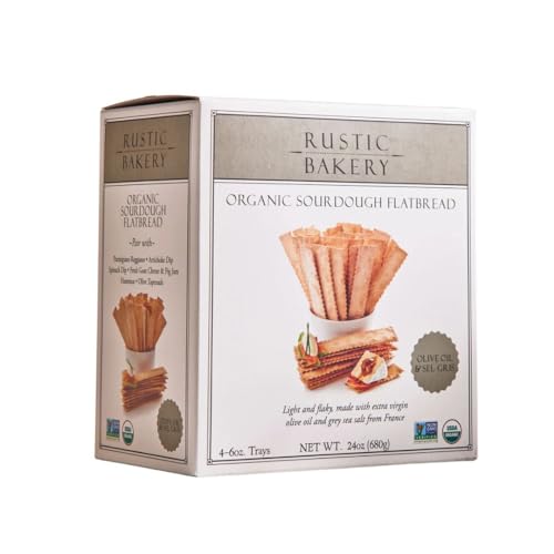 Rustic Bakery Handmade Sourdough Flatbread - Olive Oil & Sel Gris - Sea Salt Charcuterie Crackers - Artisan Crackers for Cheese Platter or Snacking - Made in California - Pack of 4-6 Oz Trays