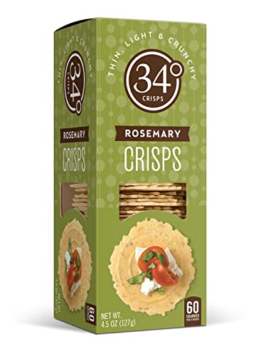 34 Degrees Rosemary Crisps | Light & Crunchy Thin Crackers for Charcuterie, Cheese Boards & Entertaining, Single Pack (4.5oz)