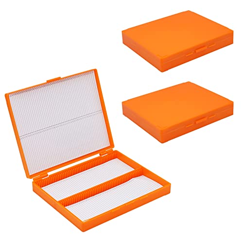 Microscope Slide Holder Box, 3 PCS Orange 100 Place 1" L x 3" W Polypropylene Microscope Slide Storage Boxes 8.27" Length x6.69" Width x 1.26" Height