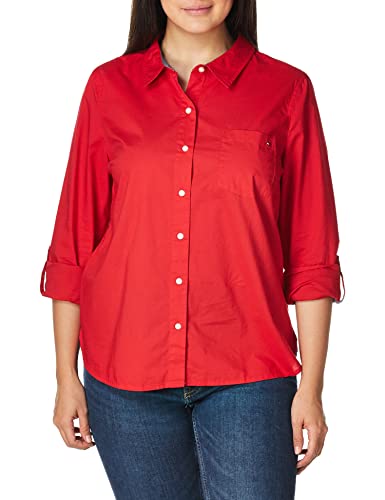 Tommy Hilfiger womens Classic Long Sleeve Roll Tab (Standard and Plus Size) Button Down Shirt, Scarlet 01, X-Small US