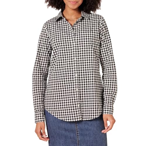 Amazon Essentials Women's Classic-Fit Long-Sleeve Button-Down Poplin Shirt, Gingham, X-Large