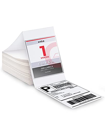 enKo 4 x 6 Thermal Labels Fan Fold Labels Compatible for Rollo Printer Labels - 1 Stack of 500 4x6 Label Zebra Printer - Mailing Postal Label Paper, Perforated, Permanent Adhesive