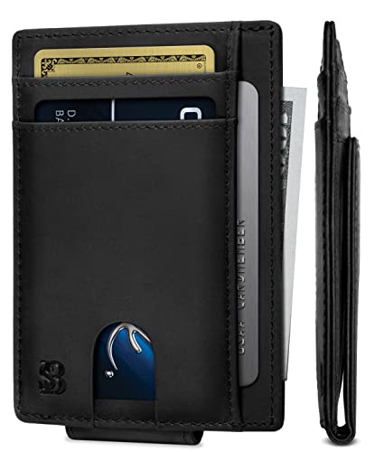 SERMAN BRANDS Front Pocket Wallet with Money Clip Magnetic. Bifold Minimalist RFID Leather Wallets for Men Slim Credit Card Wallet (Charcoal Black Scout)