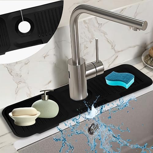 7 Slope Kitchen Sink Splash Guard Behind Faucet | Sink Faucet Mat Splash Guard | Versatile Kitchen Faucet Splash Guard Accessory | Convenient Kitchen Splash Guard For Sink (14.5 x 5.5 inch, Black)