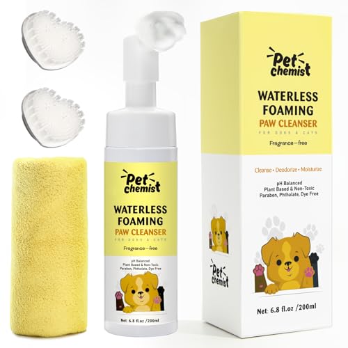 Dog Paw Cleaner 6.8Oz, Waterless Foaming Shampoo Paw Cleanser for Dogs, Cats, Foot Cleaner Brush, with 3 Silicone Brush & 1 Microfiber Absorbent Towel, Gentle, Fragrance-Free