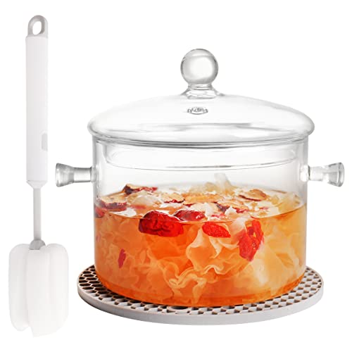Clear Glass Pot Set for Cooking On Stove - 1.9l/67 Fl Oz Glass Cookware Simmer Pot for Safe for Pasta Noodle, Soup, Milk, Baby Food