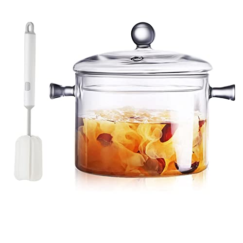 AEFPOYMXU Glass Pots for Cooking with Lids Saucepan with Cover Simmer Pot Heat-Resistant Glass Stovetop Pot And Pan with Lid, Soup, Milk, Baby Food