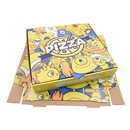 10 x 10 Pizza Boxes Takeout Protective Delivery Containers Collapsible Paper Yellow Color Printing Square Carton Patterns Portable Package for Restaurant Home 10 Inch Corrugated Cardboard (12 Pack)