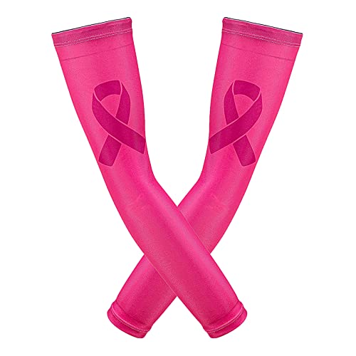 JRAIYBZ Breast Cancer Awareness Sleeves Pink Arm Sleeves Pink Compression Arm Sleeve for Basketball Golf Football (L)