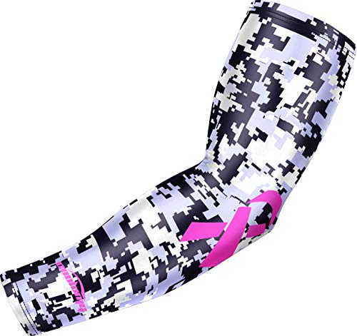 COOLOMG Pink Ribbon Breast Cancer Arm Sleeve for Football Baseball Basketball, Single Sleeve Gray M