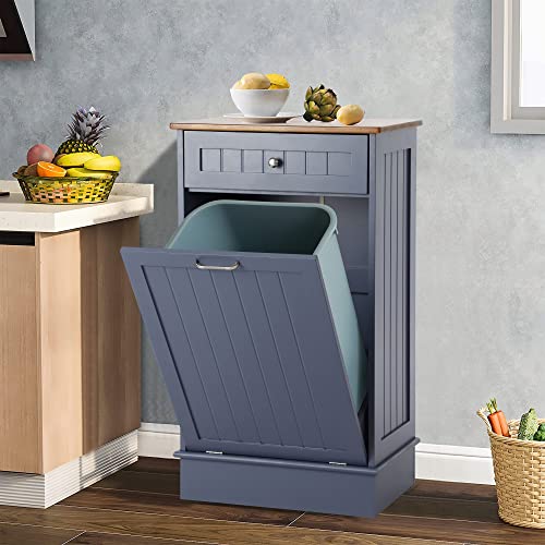 LOUVIXA Tilt Out Trash Can Cabinet Dog Proof Trash Can with Wood Hidden Trash Can Holder, Kitchen Free Standing Recycling Cabinet (Blue)