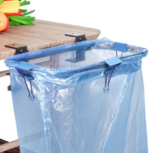 PIUGERU Trash Bag Holder, Stable Trash Bag Holder for Cabinet with Cloth Bag and Binder Clips, 11.8*5.9" Portable Trash Bag Stand for Kitchen, Cabinet, Camping, Picnics, RVs (Without Garbage Bag)