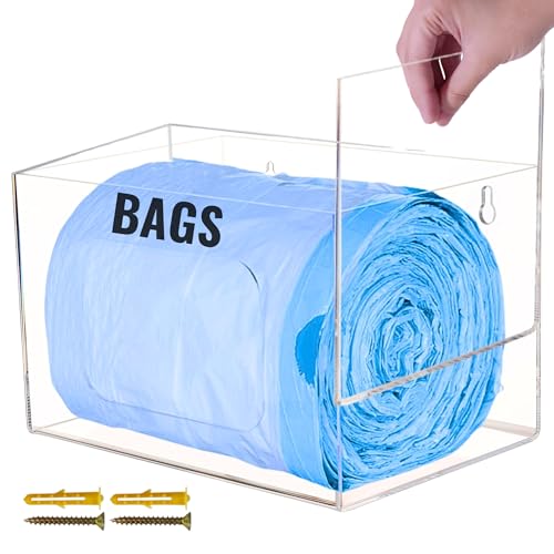 Osnell USA Extra Large Trash Bag Organizer with Lid, Wall Mount Acrylic Garbage Bag Holder, Trash Can Liners Organizer for Under Sink, Grocery Bag Organizer, Clear - (Bags not included)