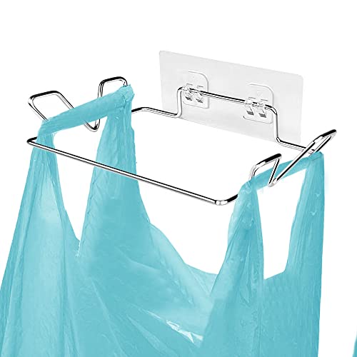 Trash Bag Holder for Cupboards Kitchen Cabinet Door, Stainless Steel Portable Garbage Bins (with Wall Sticker Base) Kitchen Waste Bins, Easy to Store, Can Be Put Away at Any Time, Kitchen Essential