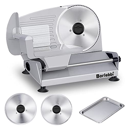 Meat Slicer, 200W Electric Food Slicer with 2 Removable 7.5" Stainless Steel Blades & One Stainless Steel Tray, Child Lock Protection, Adjustable Thickness, Food Slicer Machine for Meat Cheese Bread