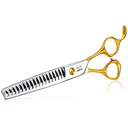 JASON 7.5" 18-Teeth Chunkers Shears for Dogs Cats Grooming Texturizing Blending Thinning Scissor Pets Trimming Kit Sharp Gold Shear for Right Handed Groomers