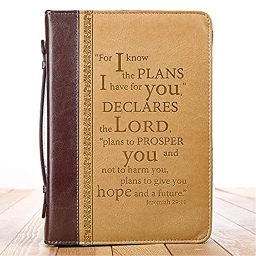 Christian Art Gifts Men's Classic Bible Cover I Know The Plans Jeremiah 29:11, Brown/Tan Faux Leather, Large