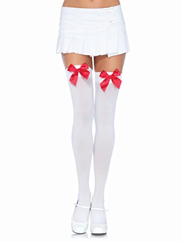 Leg Avenue womens Satin Bow Accent Thigh Highs Costume Accessories, White/Red, One Size US