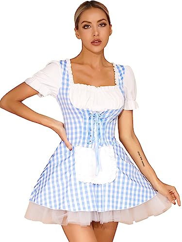 Jhaoyu Womens Sexy Gingham Anime Fancy Dress Halloween Dress-up Party Cosplay Costume Blue Medium