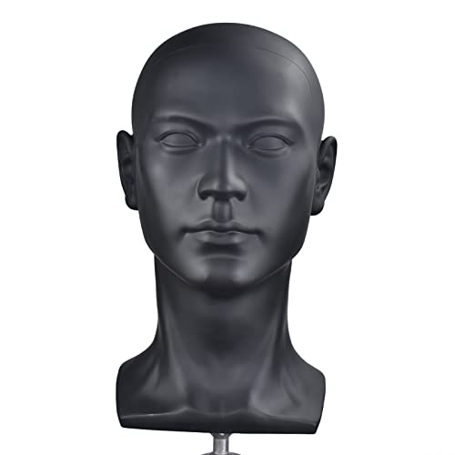 MIAOMANZI PVC Mannequin Head Black Male Manikin Dummy Stand Model Display Hat Scarf Wigs Hair Glasses Hat Beauty Styling Tool (black)