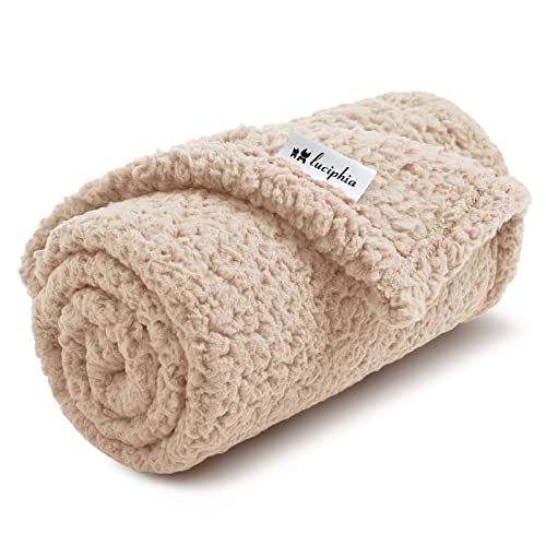 Premium Fleece Dog Blanket Soft Pet Sherpa Calming Blankets Throw for Dog Puppy Cat, Beige Small (20x30)