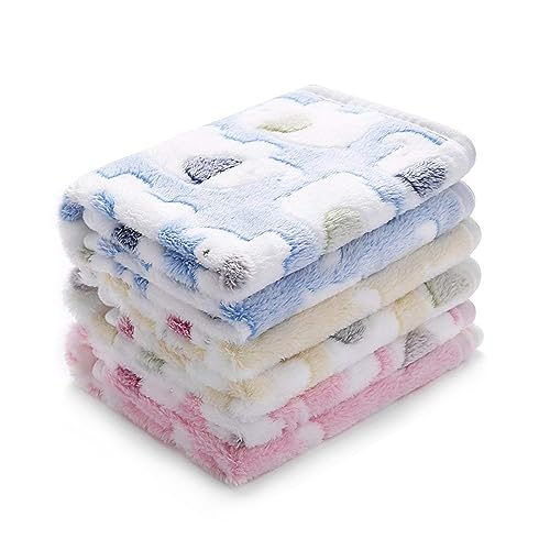 1 Pack 3 Blankets Super Soft Fluffy Premium Cute Elephant Pattern Pet Blanket Flannel Throw for Dog Puppy Cat Blue/Pink/Yellow Small(23x16 inch)