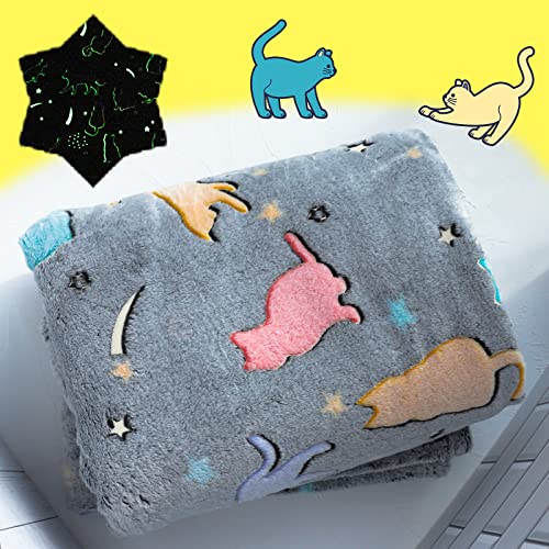 Glow in The Dark Cat Throw Blanket with Portable Backpack, Soft Throw Blanket for Girls Boys, Camping Blanket, Gifts for Children Ages 1-10, Kids Blanket, Day Care Home Office Travel Use