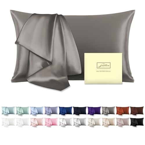 Natural Mulberry Silk Pillowcase with Hidden Zipper for Hair and Skin Standard Size 20"X 26" Soft Breathable Smooth Cooling Pillow Covers for Sleeping(Gray,1Pcs)