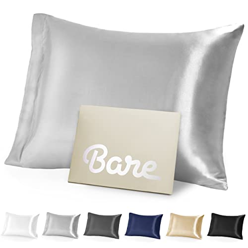 Bare Home 100% Mulberry Silk Pillowcase for Hair and Skin - Ultra Premium 6A Grade 22 Momme Silk Pillow Case - Hidden Zipper - Breathable Cooling Pillow Cover (Standard, Silver)