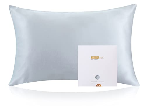 ZIMASILK 100% Mulberry Silk Pillowcase for Hair and Skin Health,Soft and Smooth,Both Sides Premium Grade 6A Silk,600 Thread Count,with Hidden Zipper,1pc(Standard 20''x26'',Light Grey)