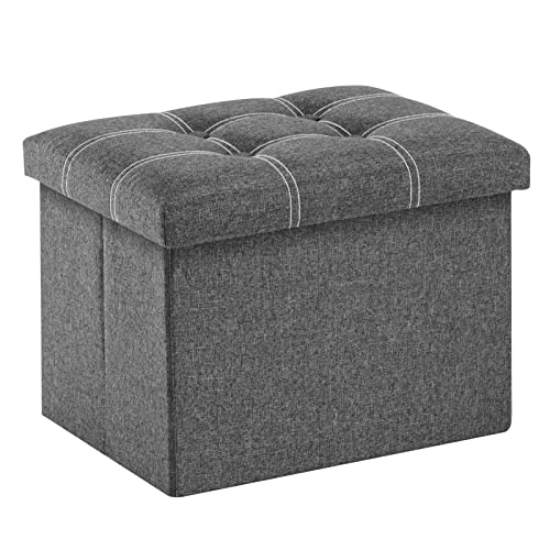 YOUDENOVA Small Ottoman with Storage Foldable Rectangular Footstool, 36L Storage Space Linen Fabric with Soft Padded Seat Footrest for Living Room Bedroom, Grey
