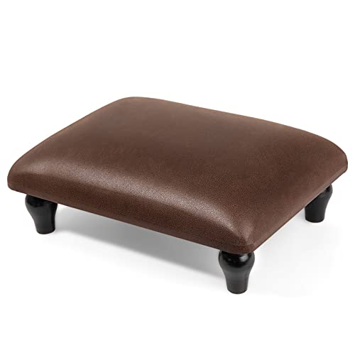 YOYETECO Small Foot Stool Ottoman with Stable Wood Legs Upholstered Footstool Padded Foot Rest Step Stool for High Beds Seat Chair Couch Sofa Patio Bedroom Living Room Office (5.9" H-Brown)
