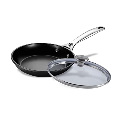 Le Creuset 8 Inch Toughened Nonstick Pro Fry Pan with Glass Lid SS Knob Kit