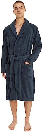 Tommy Hilfiger Plush Cotton Shawl-Style Men's Bathrobe, Navy X-Large