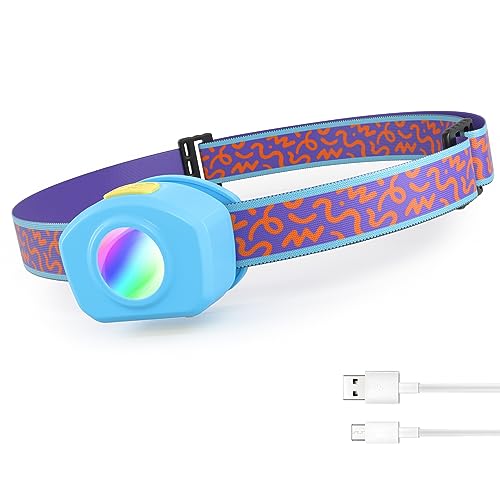 EverBrite LED Headlamp Rechargeable Kids Headlamp with RGB Mode and Adjustable Headband, 3 Modes Multicolor Headlamps for Kids, Bright Kids Head Lamp for Camping, Reading, Exploring, Parties