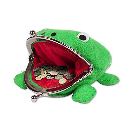 Cute Green Plush Frog Coin Purse, Frog Coin Wallets,Frog Money Pouch with Zipper for Headset Key Credit Card Holder Novelty Toy Gift